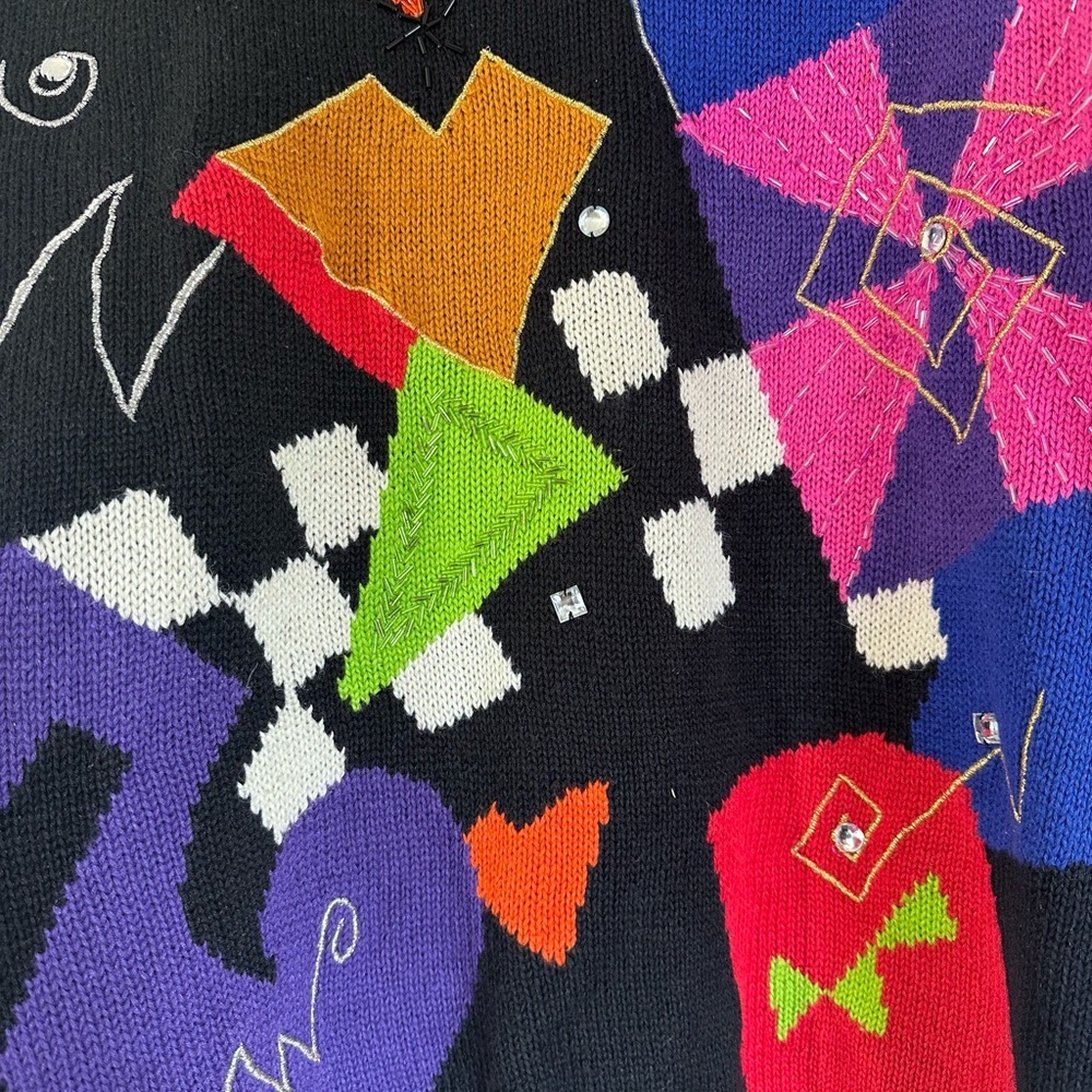 Vintage 90’s Rhinestone beaded ClownCore art to wear pull over sweater size M/L - Picture 5 of 11